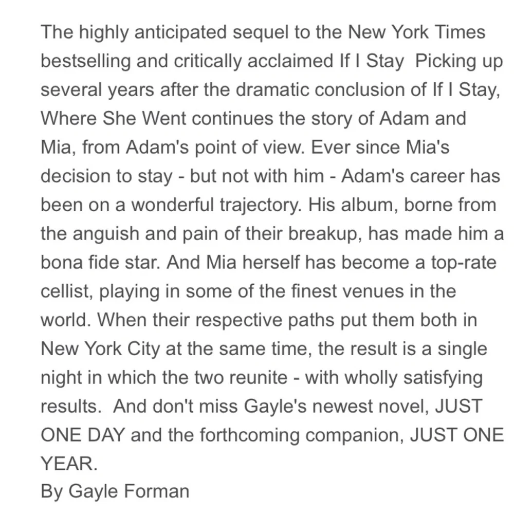 Gayle Forman Where She Went Young Adult Teen Book